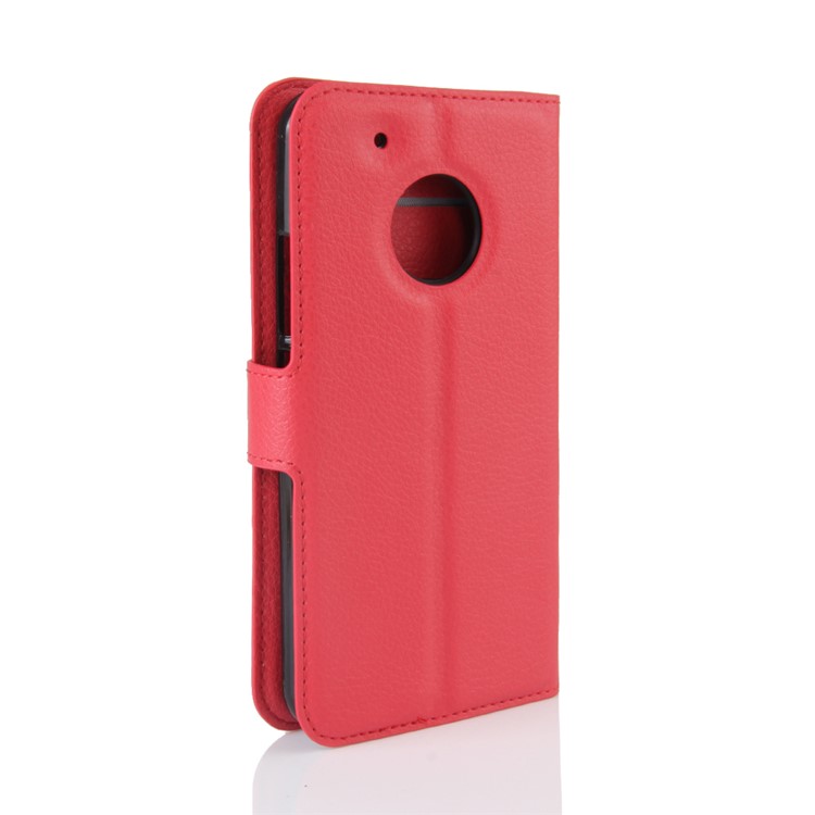 Litchi Grain Leather Folio Flip Wallet Cover for Motorola Moto G5 - Red-5