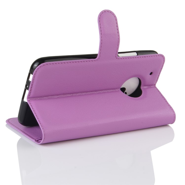 Litchi Grain Leather Shell Case Stand Card Holder for Motorola Moto G5 - Purple-4