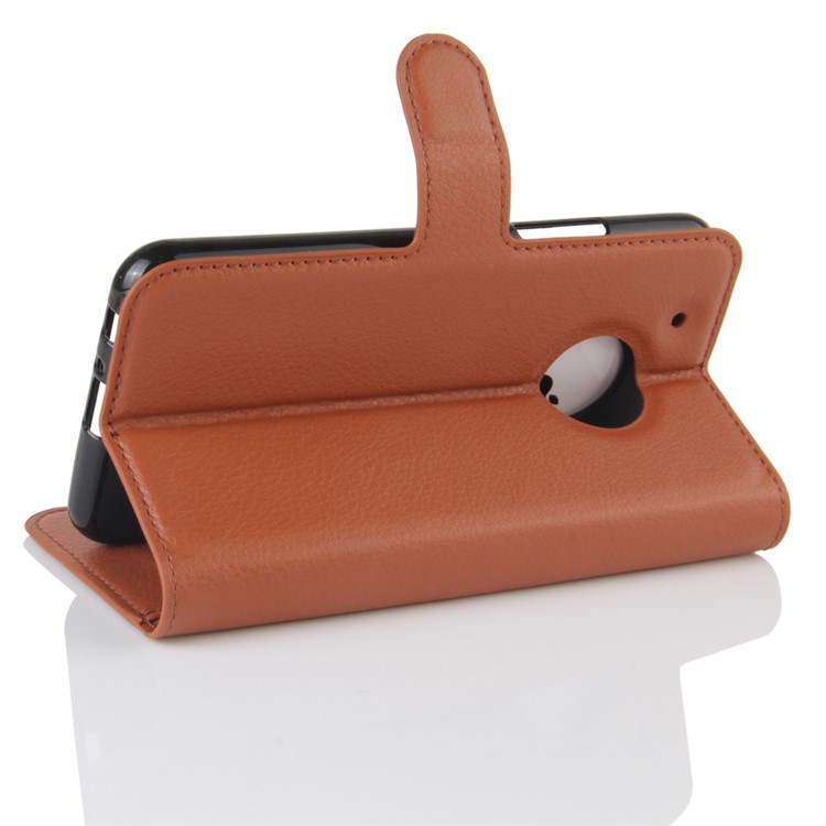 For Motorola Moto G5 Litchi Grain Leather Case Wallet Stand Cover - Brown-4