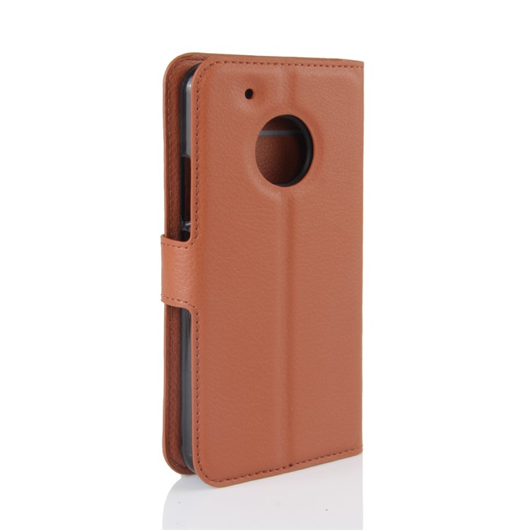 For Motorola Moto G5 Litchi Grain Leather Case Wallet Stand Cover - Brown-5