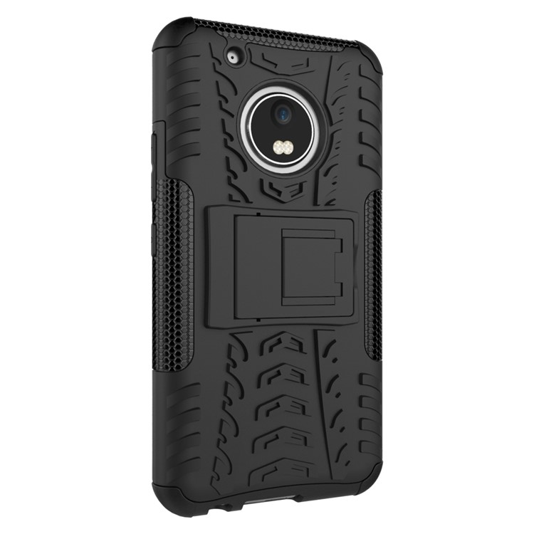 Für Motorola Moto G5 Plus Cooles Reifenmuster Kickstand PC + TPU Moilbe Telefonhülle - Schwarz-5