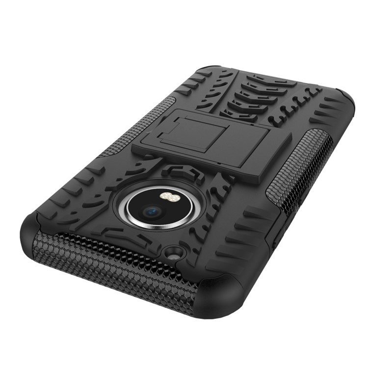 Für Motorola Moto G5 Plus Cooles Reifenmuster Kickstand PC + TPU Moilbe Telefonhülle - Schwarz-9