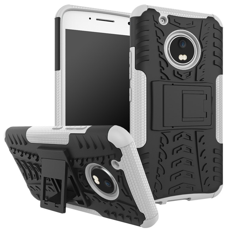 Cool Tire Pattern Kickstand PC + TPU Hybrid Cover Case for Motorola Moto G5 Plus - White-1