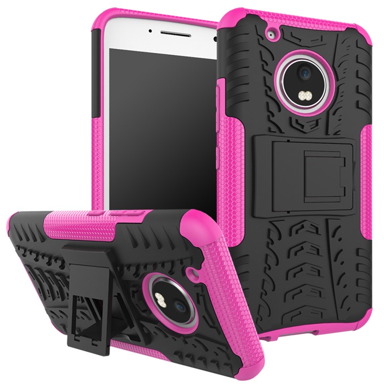 Cool Tire Hybrid PC + TPU Phone Case with Kickstand for Motorola Moto G5 Plus - Rose-1