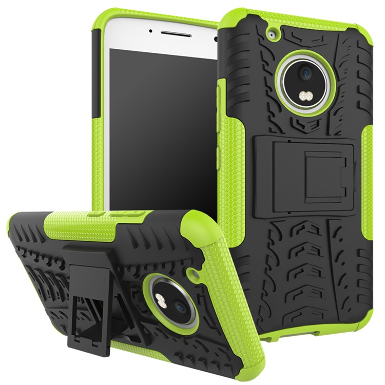 Cool Tire Pattern Kickstand Hybrid PC + TPU Shell Case for Motorola Moto G5 Plus - Green-1