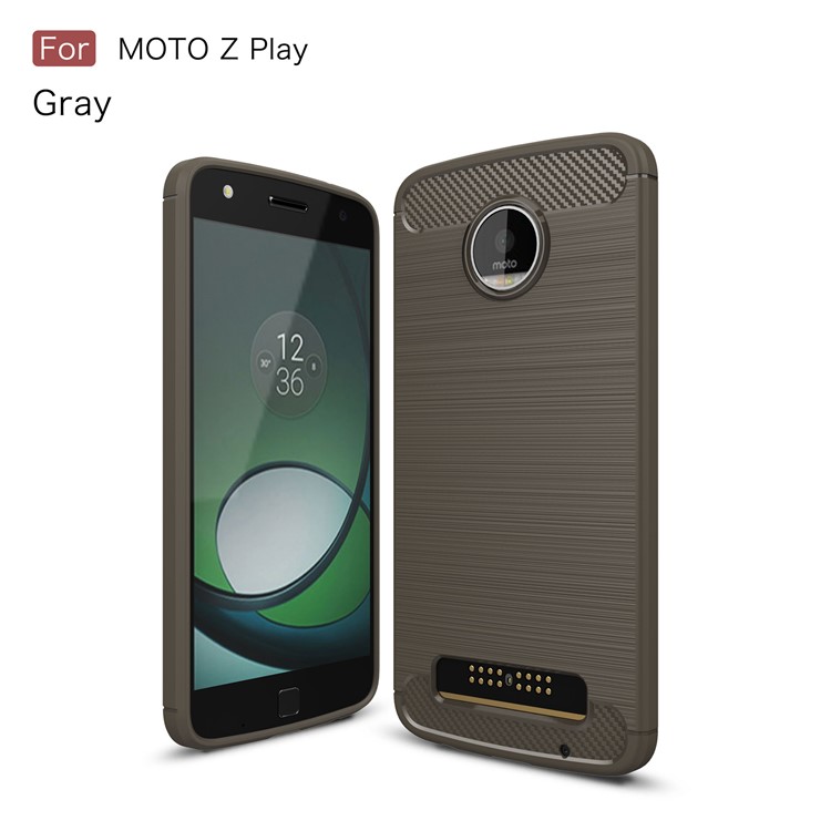 Carbon Fibre Brushed TPU Shell Case for Motorola Moto Z Play - Grey-1
