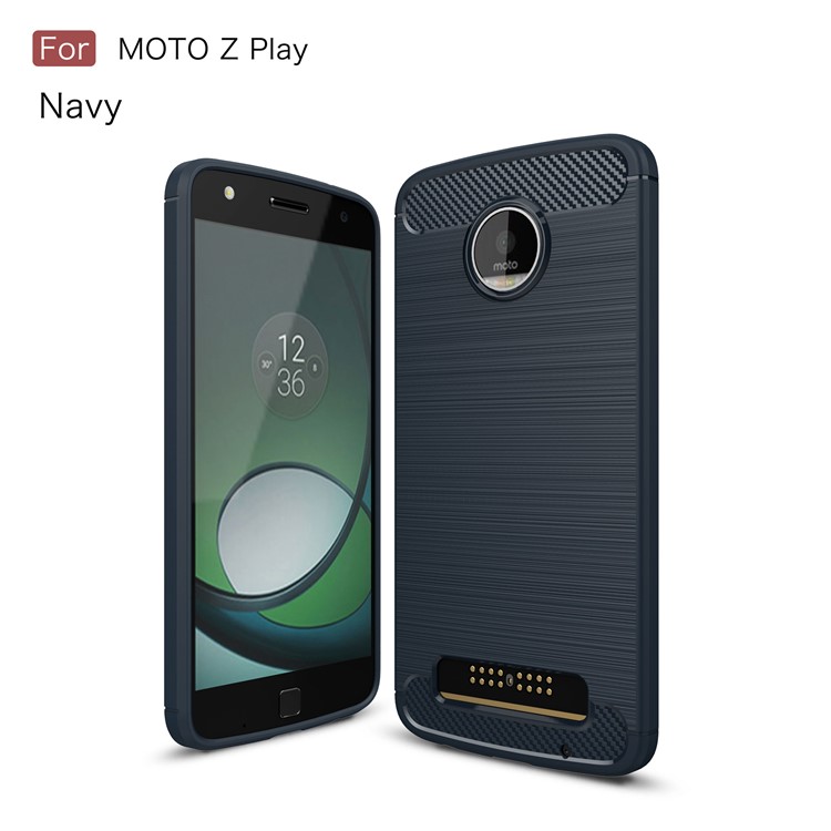 Carbon Fibre Brushed TPU Protective Case for Motorola Moto Z Play - Dark Blue-1