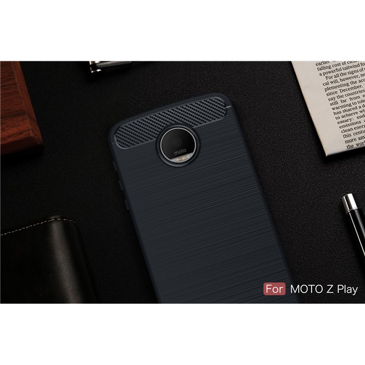 Carbon Fibre Brushed TPU Protective Case for Motorola Moto Z Play - Dark Blue-2