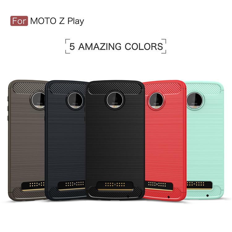 Carbon Fibre Brushed TPU Protective Case for Motorola Moto Z Play - Dark Blue-3