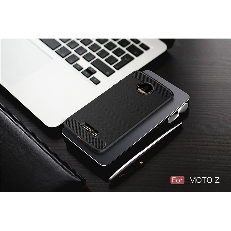 Housse en TPU brossé en fibre de carbone pour Motorola Moto Z - Noir-10