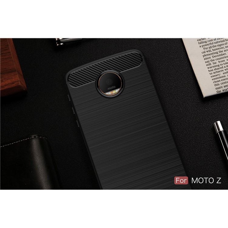 Housse en TPU brossé en fibre de carbone pour Motorola Moto Z - Noir-11