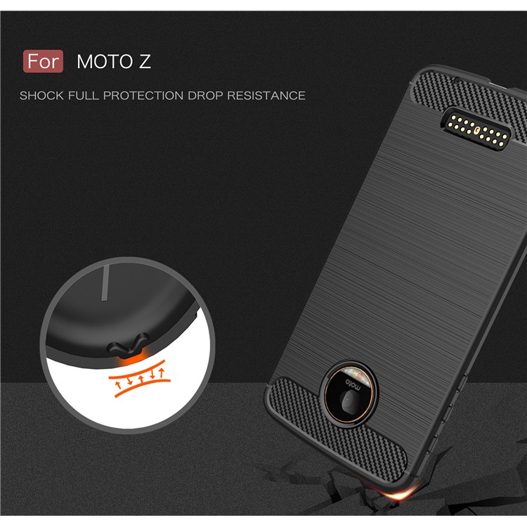 Housse en TPU brossé en fibre de carbone pour Motorola Moto Z - Noir-7