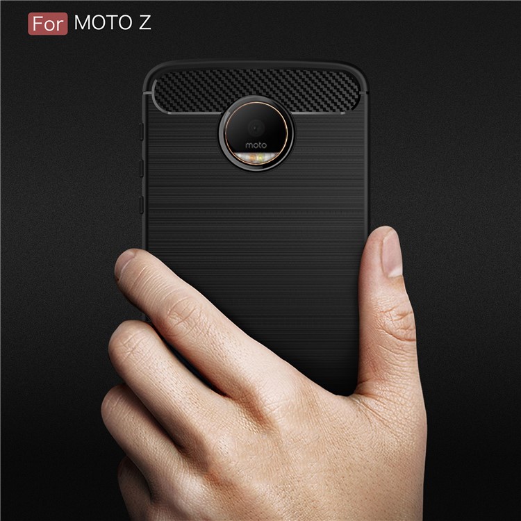 Housse en TPU brossé en fibre de carbone pour Motorola Moto Z - Noir-9