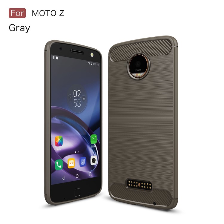 Carbon Fibre Brushed TPU Back Case for Motorola Moto Z - Grey-1