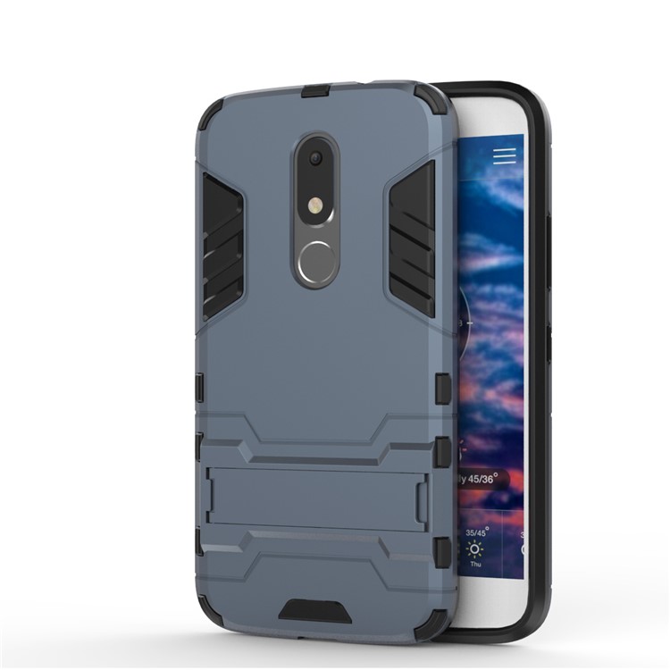 Kickstand Plastic TPU Protection Case Cool Guard for Motorola Moto M - Dark Blue-1