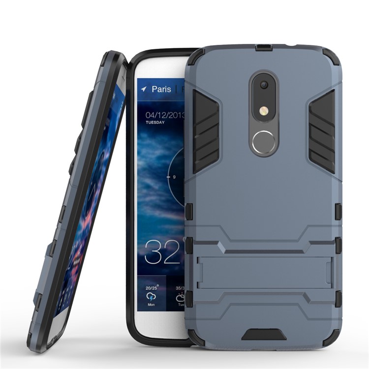 Kickstand Plastic TPU Protection Case Cool Guard for Motorola Moto M - Dark Blue-2