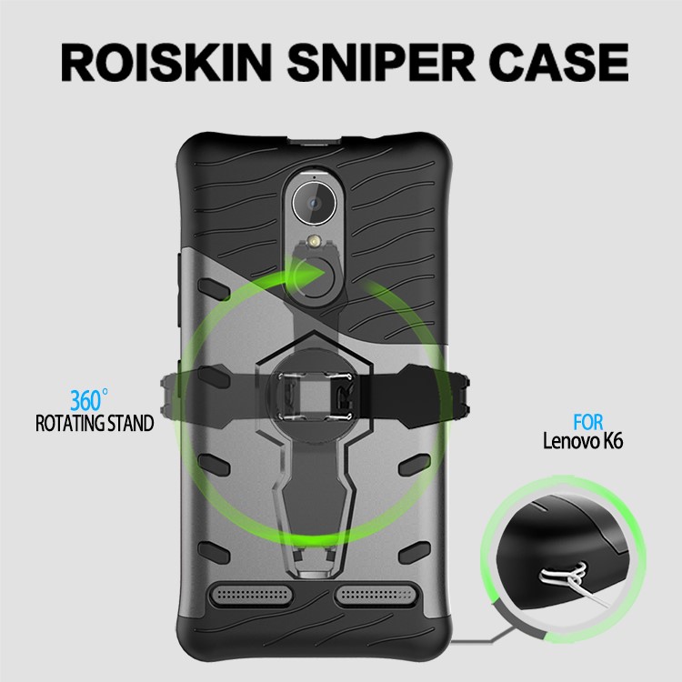 360-Degree Rotary Kickstand Armor PC + TPU Mobile Case for Lenovo K6 / K6 Power - Grey-12