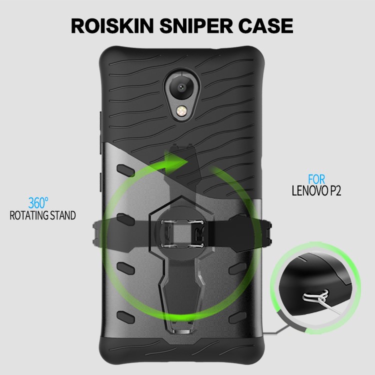 360-Degree Rotary Kickstand Armor PC + TPU Combo Case for Lenovo P2 - Grey-15