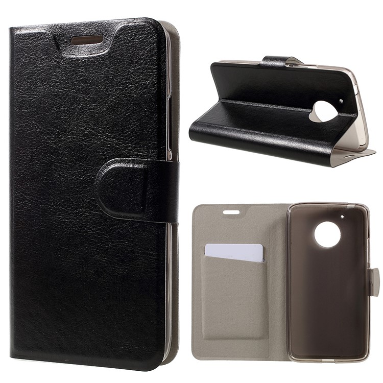 Crazy Horse Leather Phone Case for Motorola Moto G5 Built-in Steel Sheet - Black-1