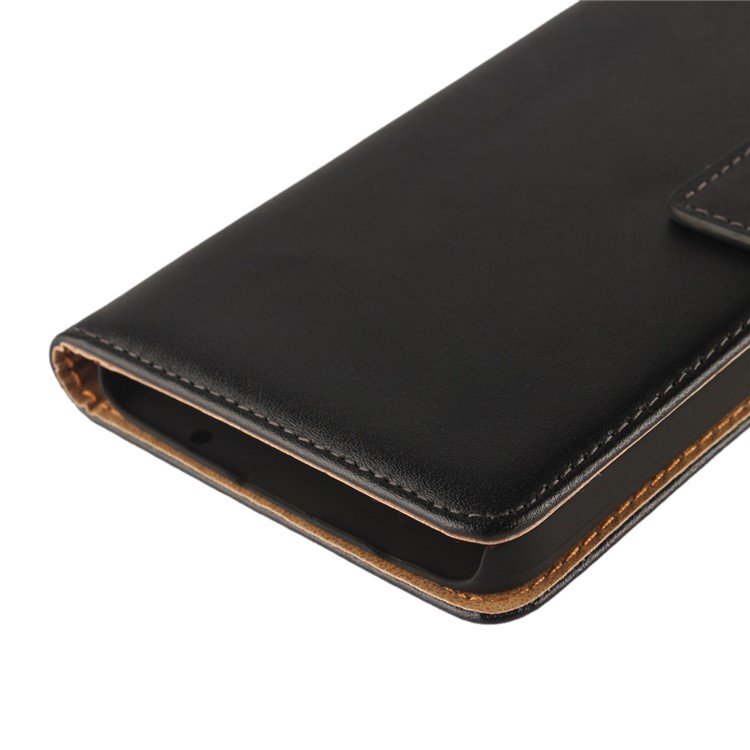 For Motorola Moto Z Play Genuine Split Leather Wallet Stand Phone Case - Black-11