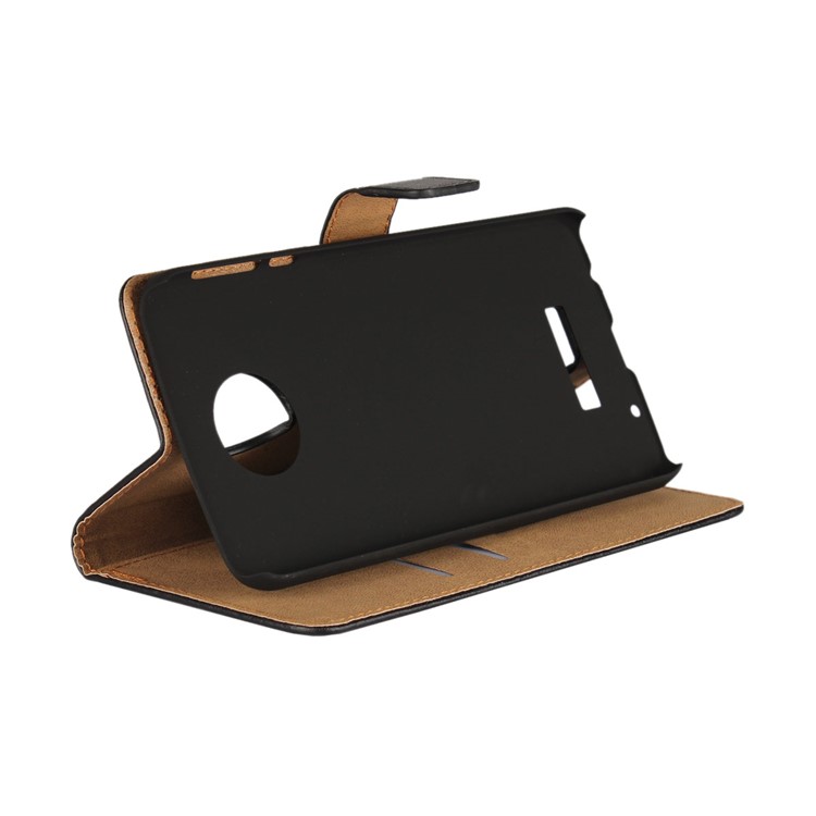 For Motorola Moto Z Play Genuine Split Leather Wallet Stand Phone Case - Black-2