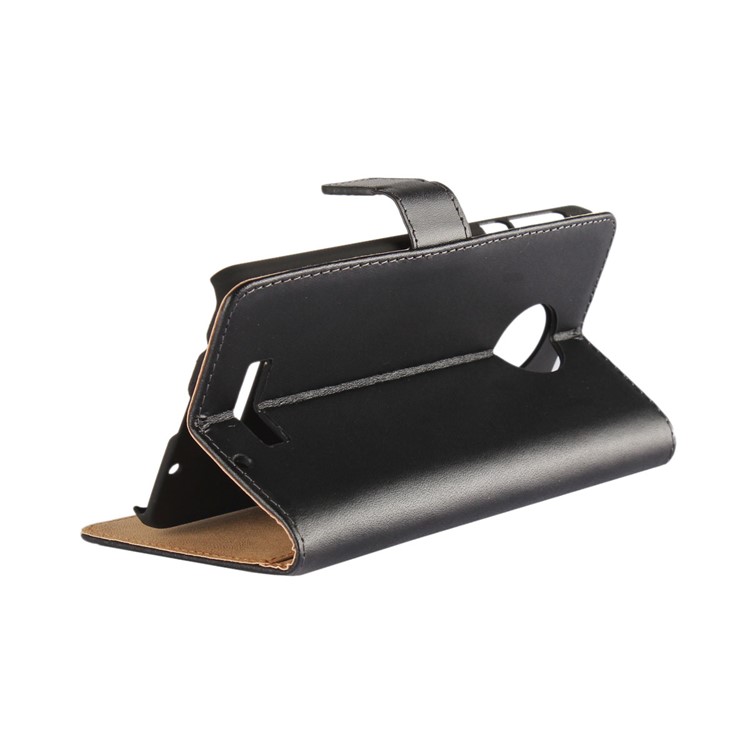 For Motorola Moto Z Play Genuine Split Leather Wallet Stand Phone Case - Black-3