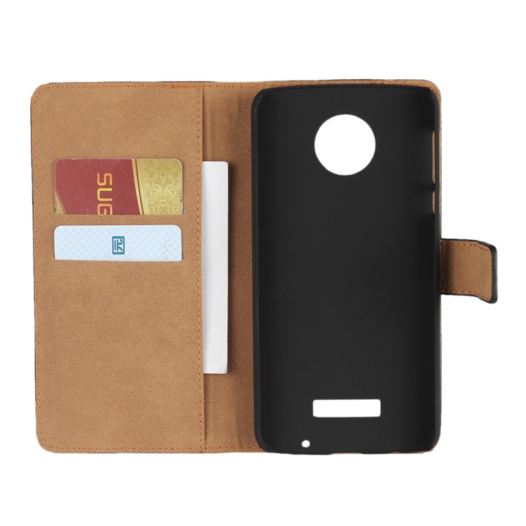 For Motorola Moto Z Play Genuine Split Leather Wallet Stand Phone Case - Black-4