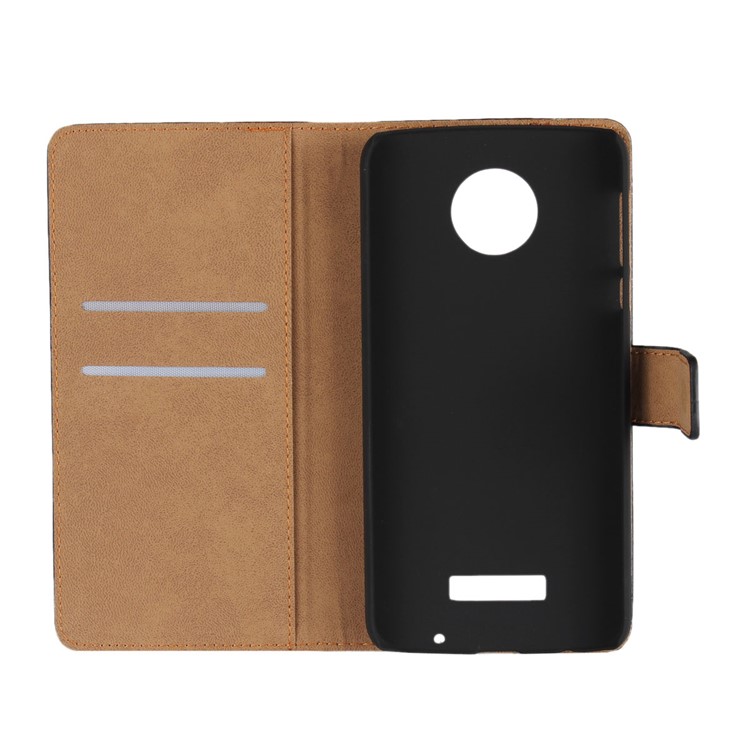 For Motorola Moto Z Play Genuine Split Leather Wallet Stand Phone Case - Black-5