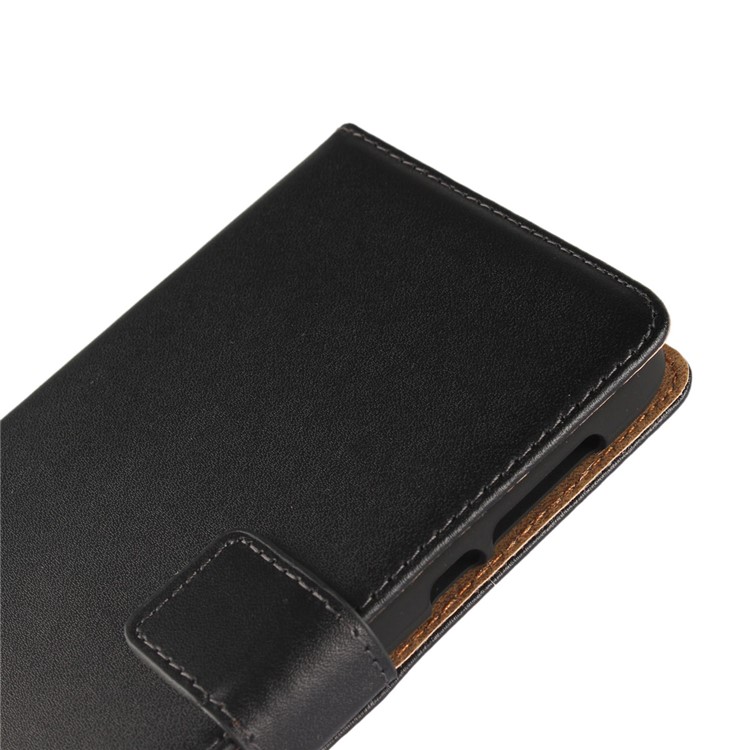 For Motorola Moto Z Play Genuine Split Leather Wallet Stand Phone Case - Black-7