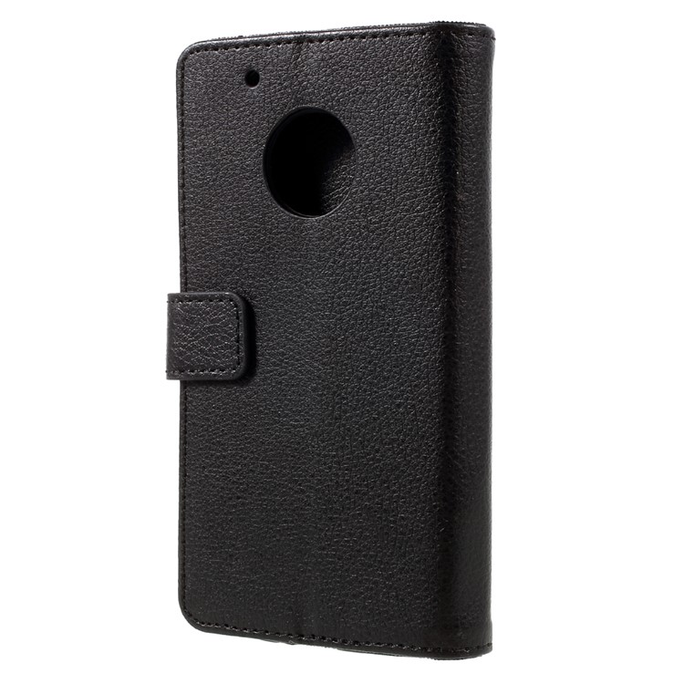 Litchi Skin Wallet Leather Stand Case for Motorola Moto G5 Plus - Black-2