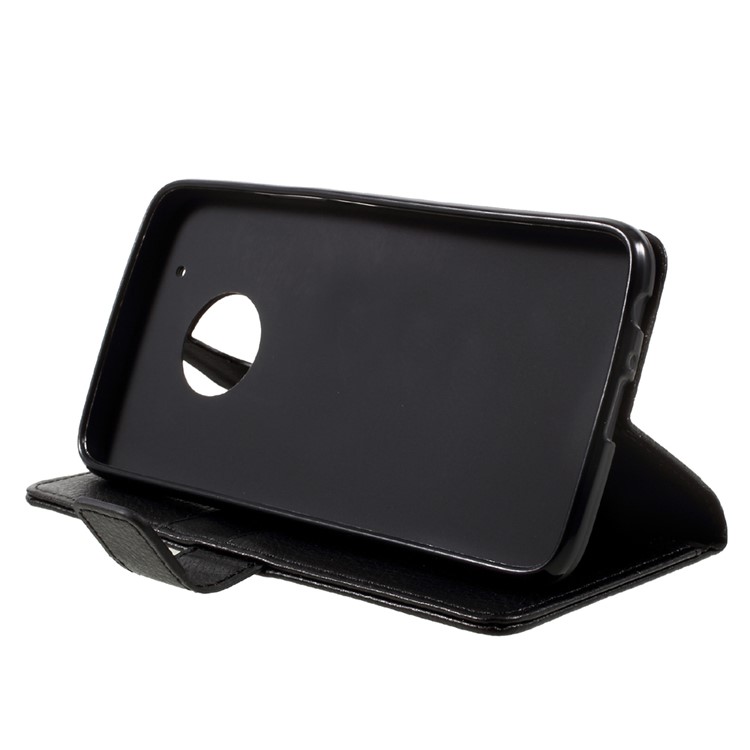 Litchi Skin Wallet Leather Stand Case for Motorola Moto G5 Plus - Black-4