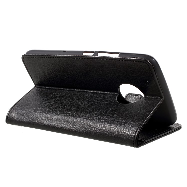 Litchi Skin Wallet Leather Stand Case for Motorola Moto G5 Plus - Black-5