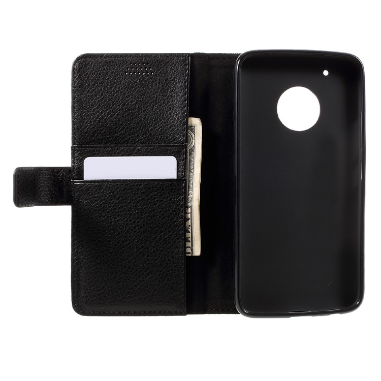Litchi Skin Wallet Leather Stand Case for Motorola Moto G5 Plus - Black-6