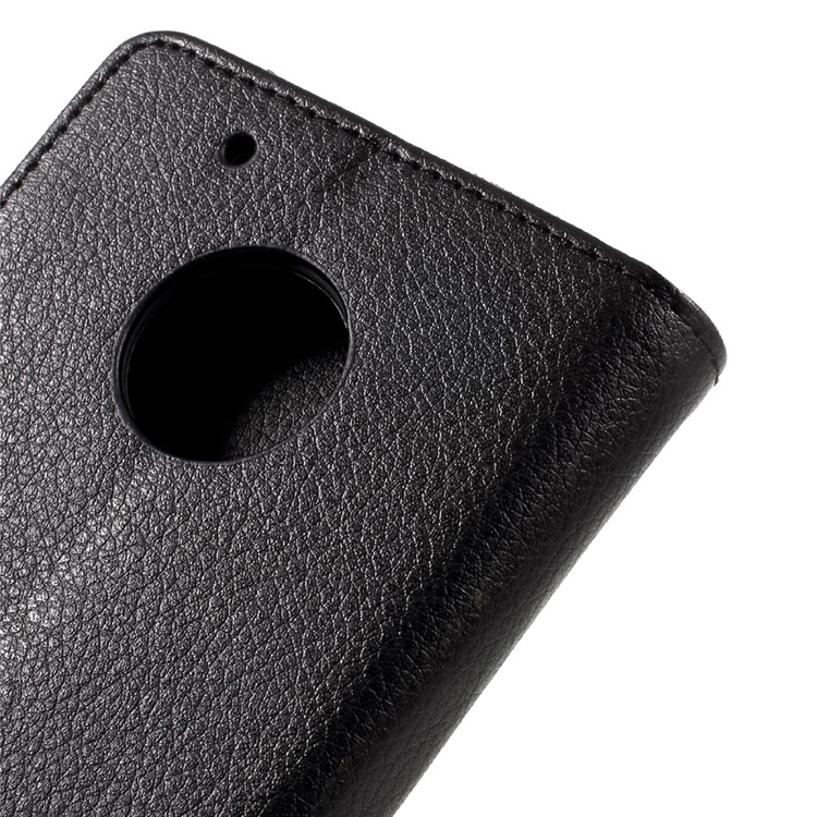 Litchi Skin Wallet Leather Stand Case for Motorola Moto G5 Plus - Black-8