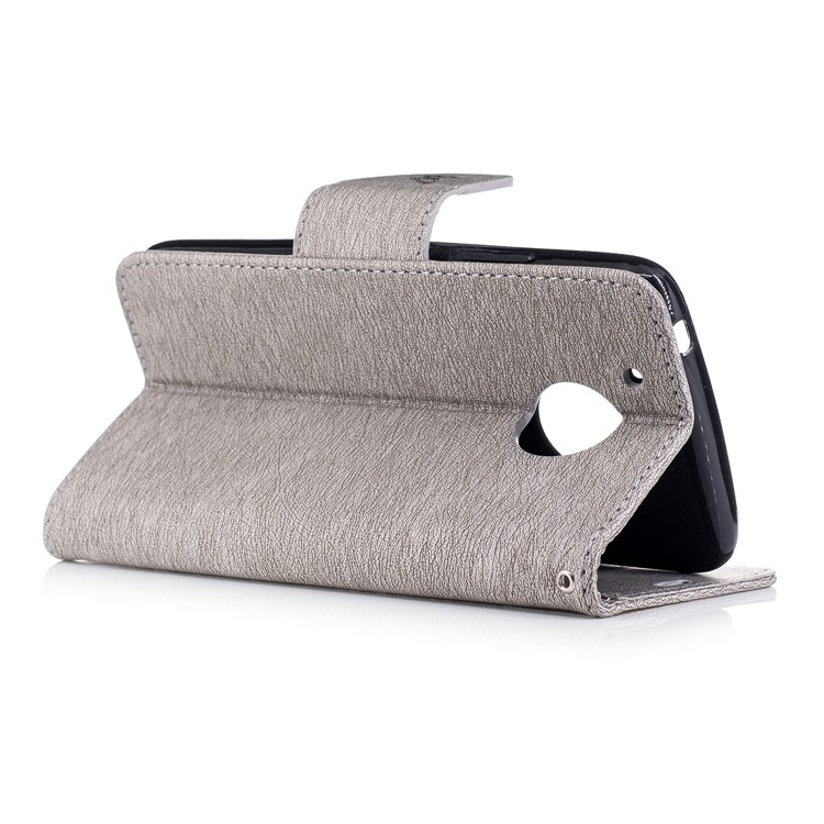 Butterfly Flower Imprinted Leather Wallet Case with Lanyard for Motorola Moto G5 - Grey-4