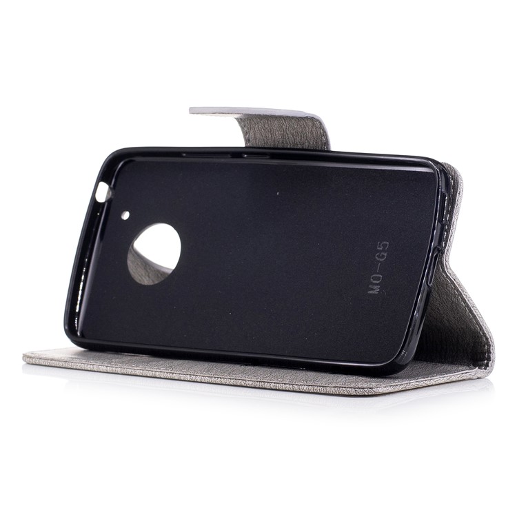 Butterfly Flower Imprinted Leather Wallet Case with Lanyard for Motorola Moto G5 - Grey-5