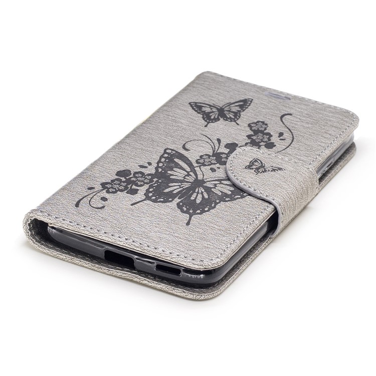 Butterfly Flower Imprinted Leather Wallet Case with Lanyard for Motorola Moto G5 - Grey-6