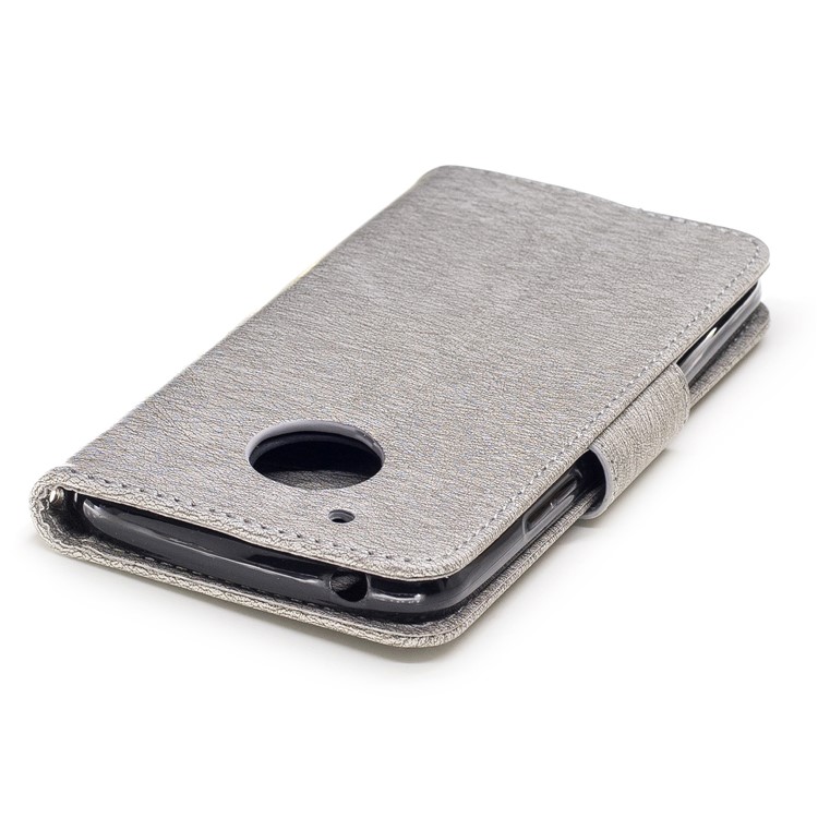 Butterfly Flower Imprinted Leather Wallet Case with Lanyard for Motorola Moto G5 - Grey-7