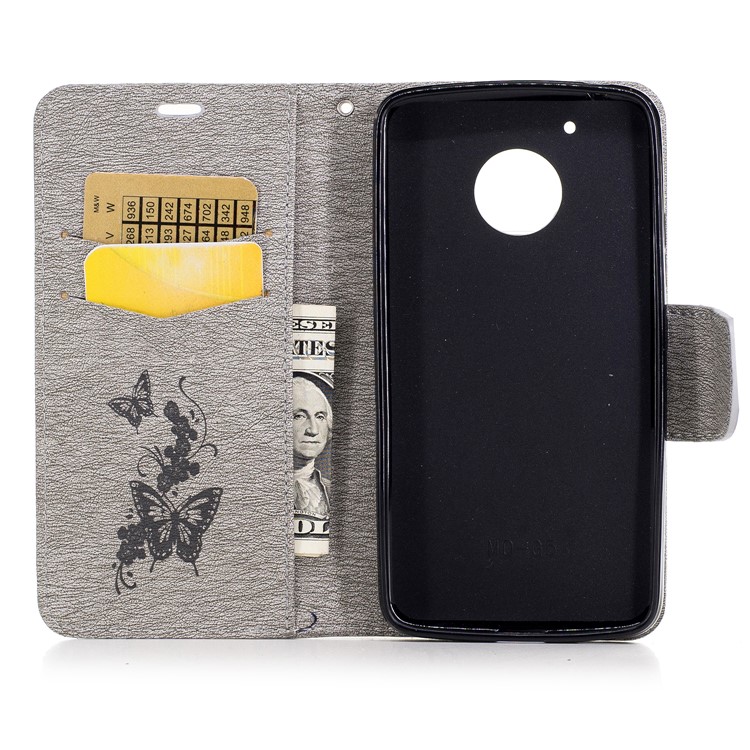 Butterfly Flower Imprinted Leather Wallet Case with Lanyard for Motorola Moto G5 - Grey-8