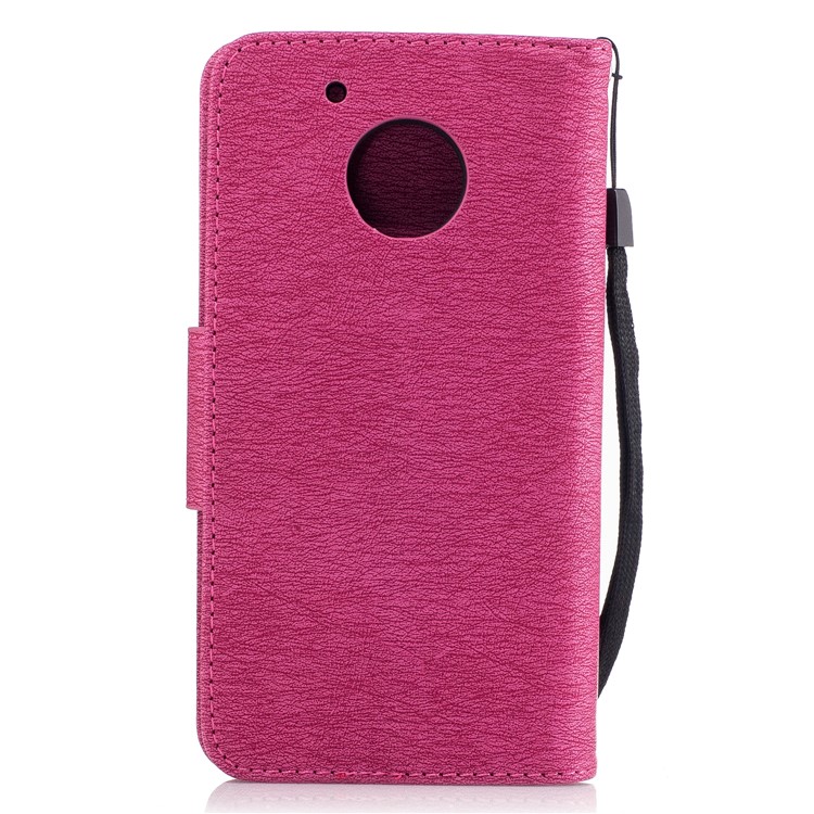 Butterfly Flower Imprinted Leather Flip Cover with Lanyard for Motorola Moto G5 - Rose-3