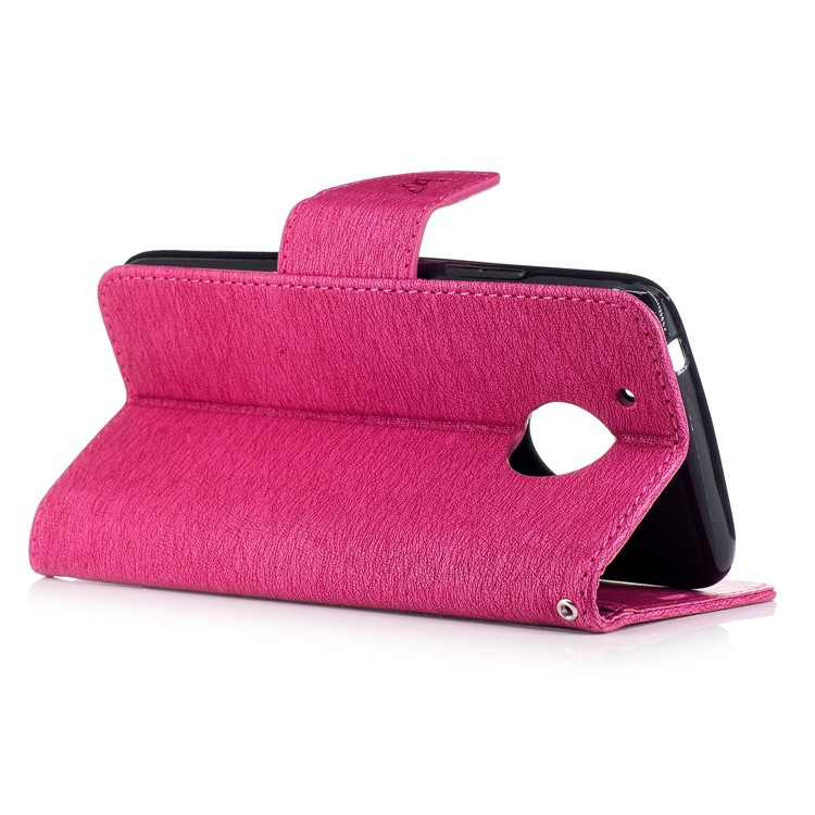 Butterfly Flower Imprinted Leather Flip Cover with Lanyard for Motorola Moto G5 - Rose-4