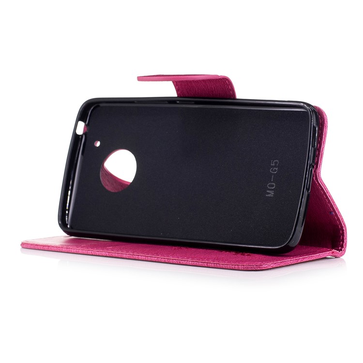 Butterfly Flower Imprinted Leather Flip Cover with Lanyard for Motorola Moto G5 - Rose-5