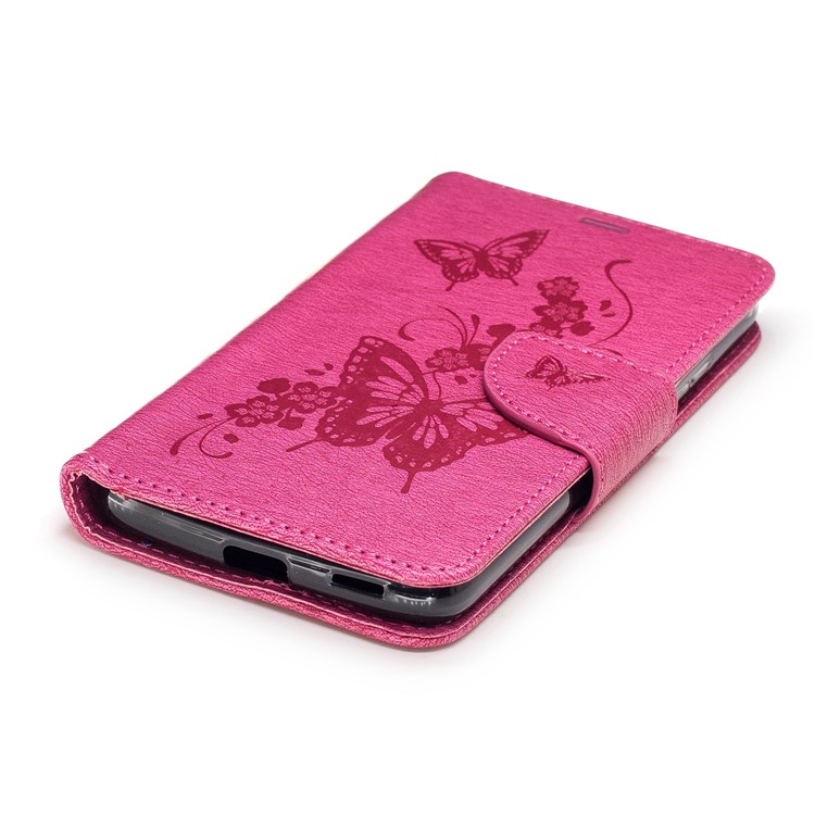 Butterfly Flower Imprinted Leather Flip Cover with Lanyard for Motorola Moto G5 - Rose-6