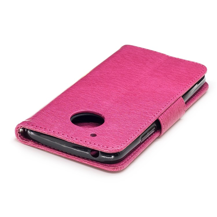 Butterfly Flower Imprinted Leather Flip Cover with Lanyard for Motorola Moto G5 - Rose-7