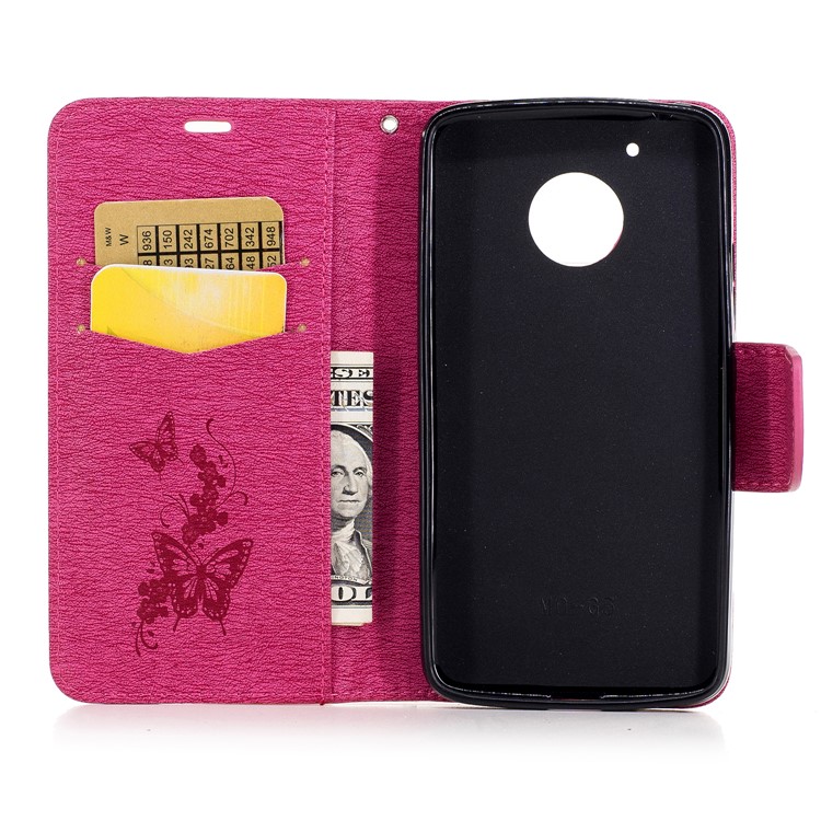 Butterfly Flower Imprinted Leather Flip Cover with Lanyard for Motorola Moto G5 - Rose-8
