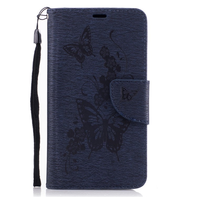 borboleta da flor da carteira de couro capa com colhedor para Motorola moto G5-azul escuro-2