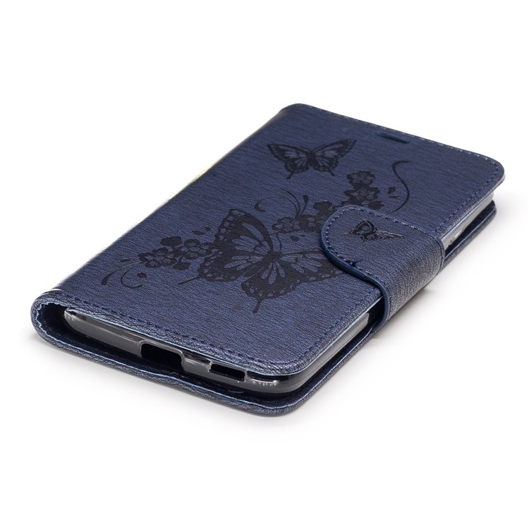 borboleta da flor da carteira de couro capa com colhedor para Motorola moto G5-azul escuro-6