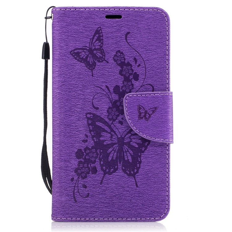 Imprinted Butterfly Flower Leather Stand Card Slots Case for Motorola Moto G5 - Purple-2