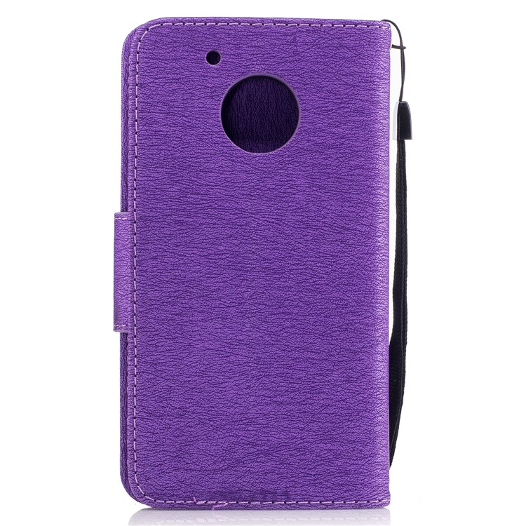 Imprinted Butterfly Flower Leather Stand Card Slots Case for Motorola Moto G5 - Purple-3