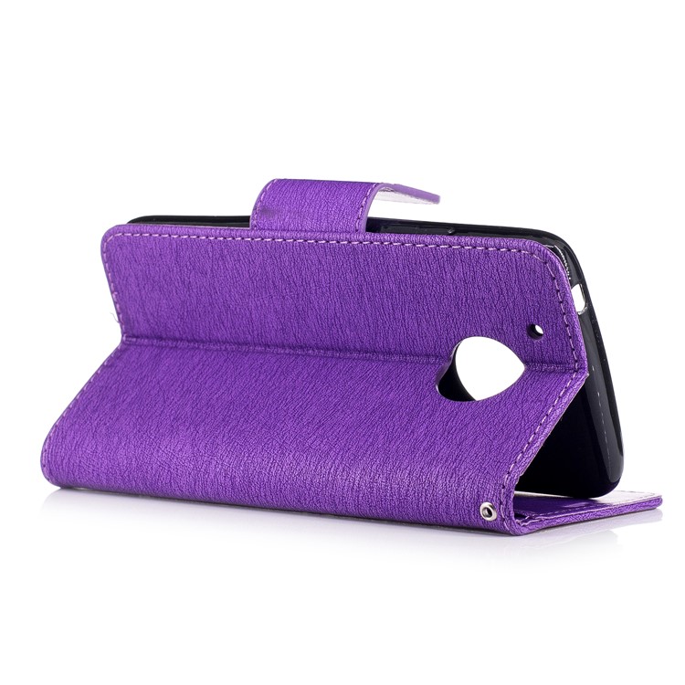 Imprinted Butterfly Flower Leather Stand Card Slots Case for Motorola Moto G5 - Purple-4